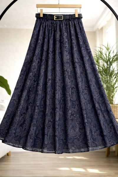 Astarlı Bel Lastikli Kemerli Şifon  Lacivert Bordo BK9539