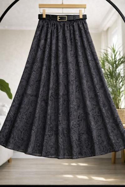 Astarlı Bel Lastikli Kemerli Şifon  Lacivert Siyah BK9539