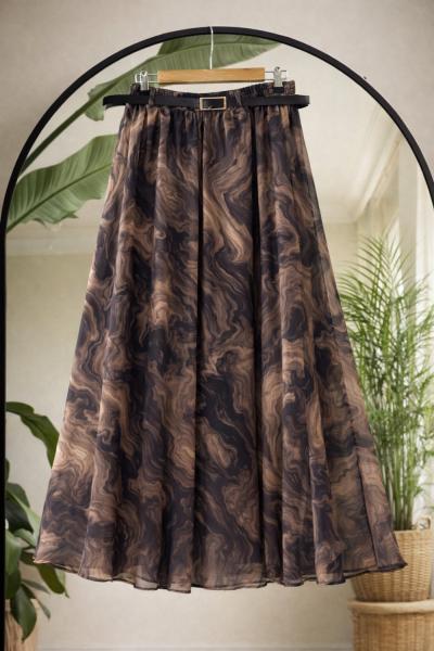 Astarlı Deri kemerli Şifon Etek Siyah BK9547