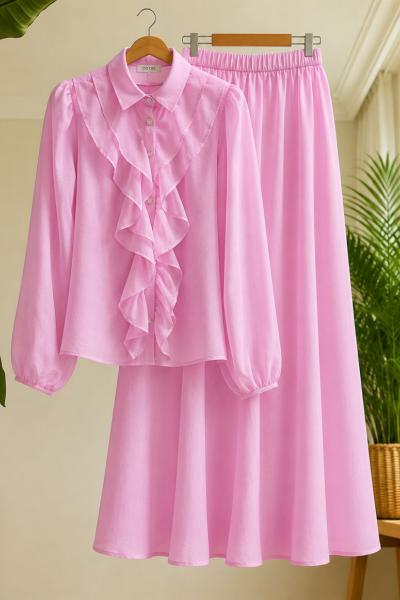 Astarlı etek blüz Takım pembe SL2087