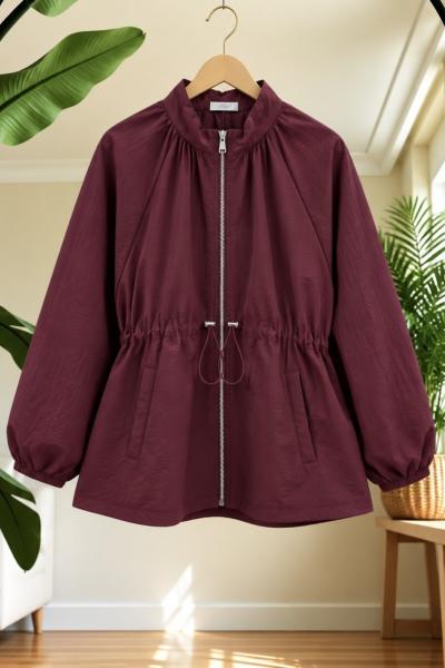 Astarlı fermuarlı ceket Bordo YR95115