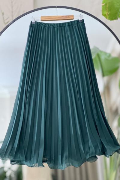 Astarlı misinalı  Verev şifon Etek  zümrüt KRN8017