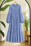 Astarlı rahat  kalıp salaş şifon elbise Mavi EF2074