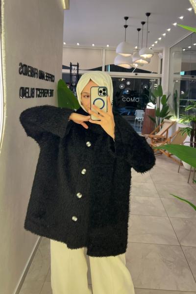 Atkı Detaylı ceket mot Siyah Af2059