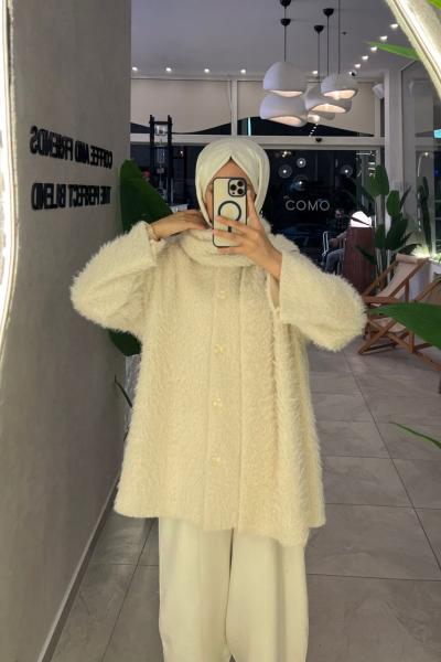 Atkı Detaylı ceket mot Ekru Af2059