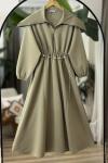 Ayarlanabilir fermuarlı Yaka bel lastikli elbise Yeşil BK9526
