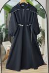 Ayarlanabilir fermuarlı Yaka bel lastikli elbise Siyah BK9526