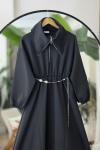 Ayarlanabilir fermuarlı Yaka bel lastikli elbise Siyah BK9526