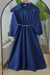 Ayarlanabilir fermuarlı bel lastikli elbise lacivert BK9526