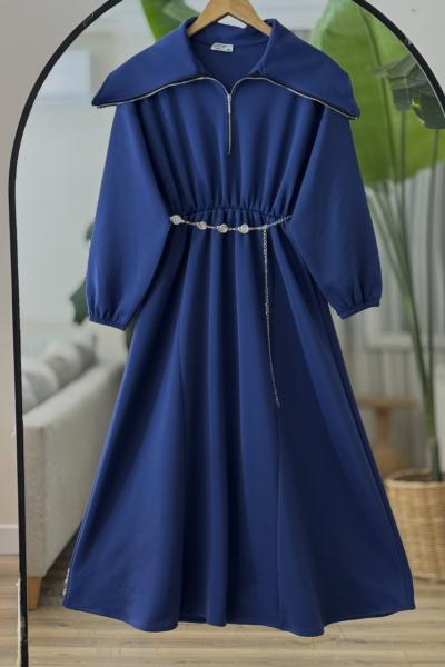 Ayarlanabilir fermuarlı bel lastikli elbise lacivert BK9526