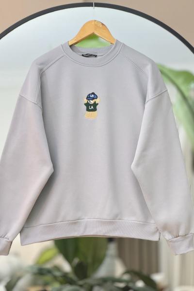 Ayıcık Detaylı üçiplik Şardonlu Sweat Gri SLT30341