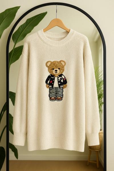 Ayıcık işlemeli Triko Tunik Taş  TCN40142