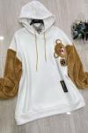 Ayıcıkdetaylı kapşonlu üçiplik sweat beyaz UMS5009