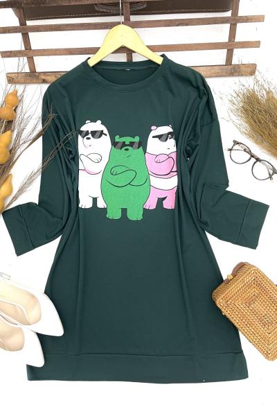 Ayıcıklı penye tunik zümrüt SLT1549