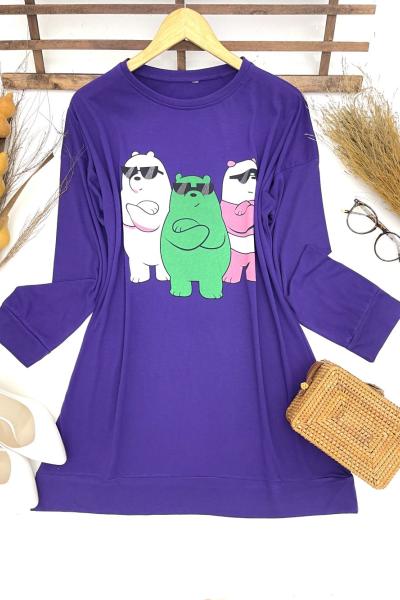 Ayıcıklı penye tunik mor SLT1549