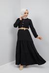 Ayrobin Kumaş Düğmeli Elbise Siyah UMS886