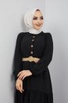 Ayrobin Kumaş Düğmeli Elbise Siyah UMS886