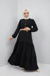Ayrobin Kumaş Düğmeli Elbise Siyah UMS886