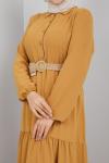 Ayrobin Kumaş Düğmeli Elbise Sarı UMS886