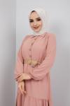 Ayrobin Kumaş Düğmeli ElbisePudra  UMS886