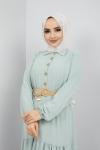 Ayrobin Kumaş Düğmeli Elbise Mintyeşili   UMS886