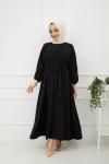 Ayrobin Kumaş Kiloş Elbise Siyah TBT898