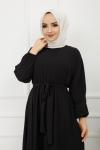 Ayrobin Kumaş Kiloş Elbise Siyah TBT898