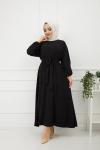 Ayrobin Kumaş Kiloş Elbise Siyah TBT898