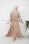 Ayrobin Kumaş Kiloş Elbise Sütlükahve  TBT898