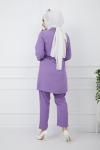 Ayrobin kumaş fırfırlı kuşaklı takım Lila    UMS942