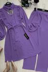 Ayrobin kumaş fırfırlı kuşaklı takım Lila    UMS942