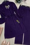 Ayrobin kumaş fırfırlı kuşaklı takım Mor    UMS942
