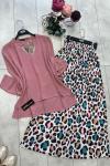 Ayrobin Kumaş Etek Blüz Takım gül UMS1188