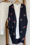 Ayrobin Kumaş nakış işlemeli kimono Siyah FİX1632