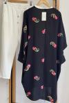 Ayrobin Kumaş nakış işlemeli kimono Siyah FİX1632