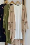 Ayrobin Kumaş nakış işlemeli kimono Camel FİX1632