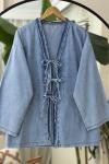 Bağcıklı kot kimono Lacivert FX8067