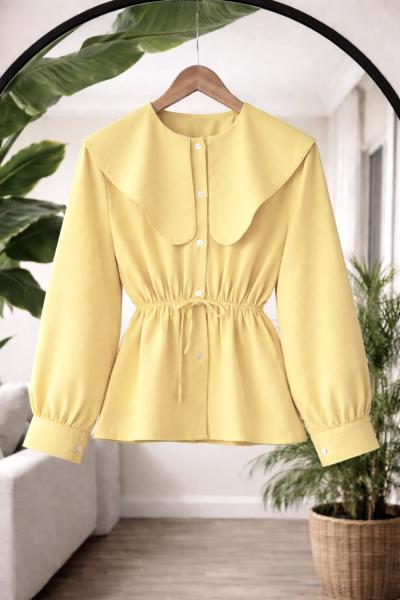 Bal lastikli mendil yaka kısa gömlek Sarı BK9567