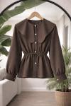 Bal lastikli mendil yaka kısa gömlek Kahve BK9567