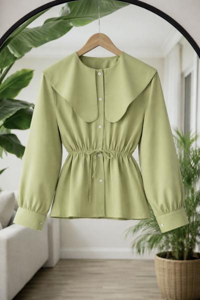 Bal lastikli mendil yaka kısa gömlek Yeşil BK9567