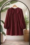 Balık yaka önü Dikiş Detaylı tunik  Bordo BK9545