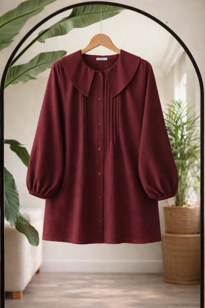 Balık yaka önü Dikiş Detaylı tunik  Bordo BK9545