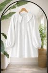Balık yaka önü Dikiş Detaylı tunik  Beyaz BK9545