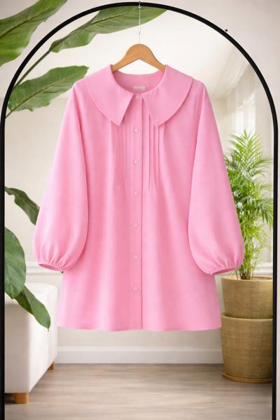 Balık yaka önü Dikiş Detaylı tunik  Pembe BK9545