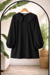Balık yaka önü Dikiş Detaylı tunik  Siyah BK9545