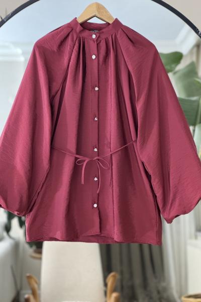 Balon kol  kuşaklı   Tunik  Bordo NEW6047