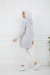 Baskılı Taş Detaylı Kapşonlu Tunik Griy SHR936