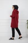 Baskılı Taş Detaylı Kapşonlu Tunik bordo  SHR936