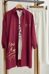 Baskılı içlikli gömlek yaka ceket Bordo SHR1588