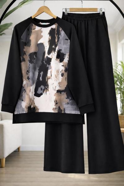 Batik Desen oysh Pantolonlu Takım Siyah HT8072